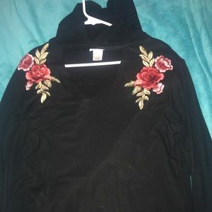 black rose v cut shirt